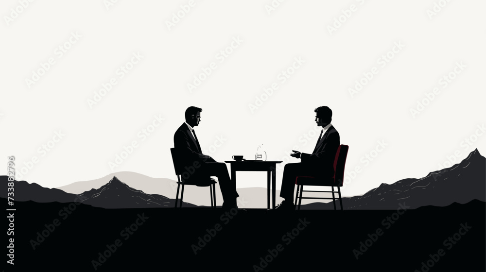 Minimalist scene with silhouettes of a lawyer and client in discussion  emphasizing the importance of communication and counsel within legal contexts. simple minimalist illustration creative - obrazy, fototapety, plakaty 