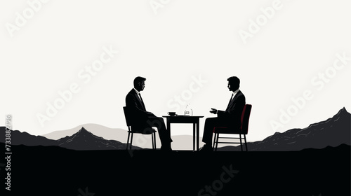 Minimalist scene with silhouettes of a lawyer and client in discussion  emphasizing the importance of communication and counsel within legal contexts. simple minimalist illustration creative