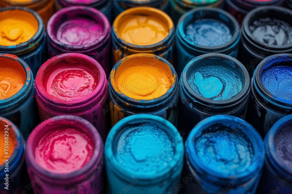 A set of paints in jars A set of paints in jars