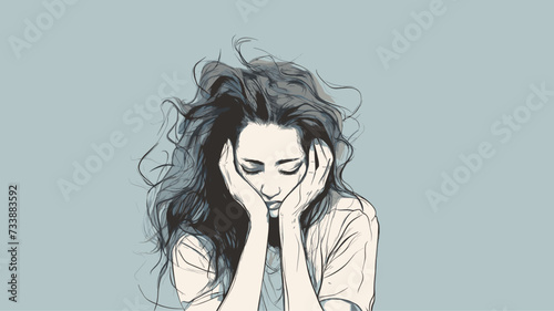 Vector illustration of a distressed woman with her head in her hands  conveying the emotion of frustration or overwhelm (頭を抱える女性). simple minimalist illustration creative