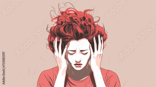 Vector illustration of a distressed woman with her head in her hands  conveying the emotion of frustration or overwhelm (頭を抱える女性). simple minimalist illustration creative