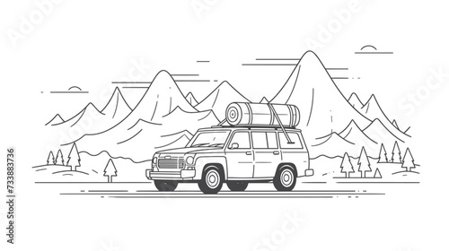 Vector art of a family road trip  showcasing a car loaded with luggage and happy passengers  symbolizing the joy of shared journeys. simple minimalist illustration creative