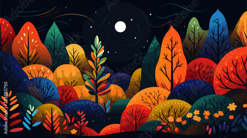 Abstract geometric forest with vibrant colors and bold shapes  conveying the complexity and diversity found in nature. simple minimalist illustration creative