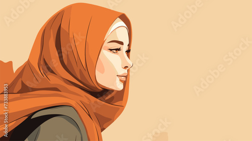 Digital design of a modern Muslim woman with a blend of traditional and contemporary elements  symbolizing the diverse and evolving roles within Islamic societies. simple minimalist illustration