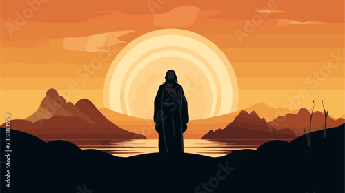 Minimalist scene with a silhouette of Jesus Christ against a radiant background  conveying the divine and enlightening nature of his teachings. simple minimalist illustration creative
