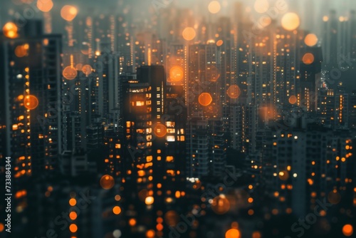 A cityscape with lights and a city.