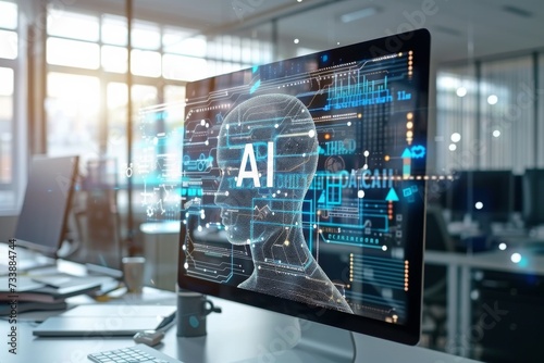Obraz w ramie 「AI」の文字が入ったグラフィック（テクノロジー・生成AI・人工知能・機械学習）