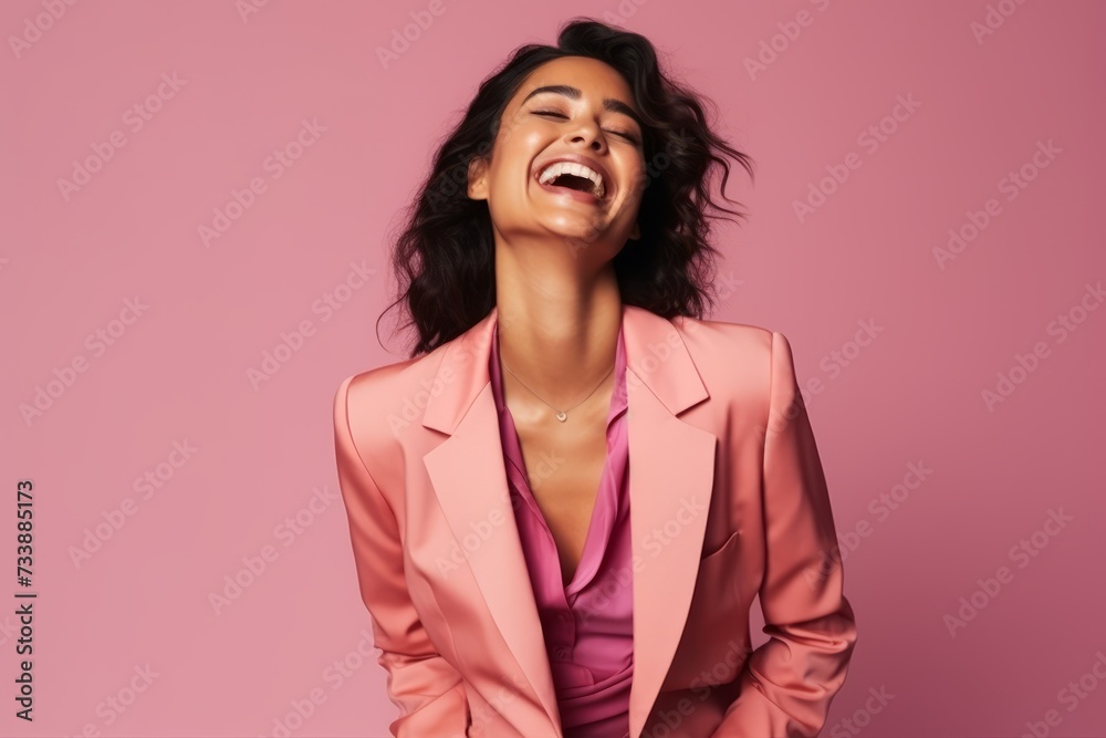 Portrait of a young african american businesswoman laughing against pink background Portrait of a young african american businesswoman laughing against pink background