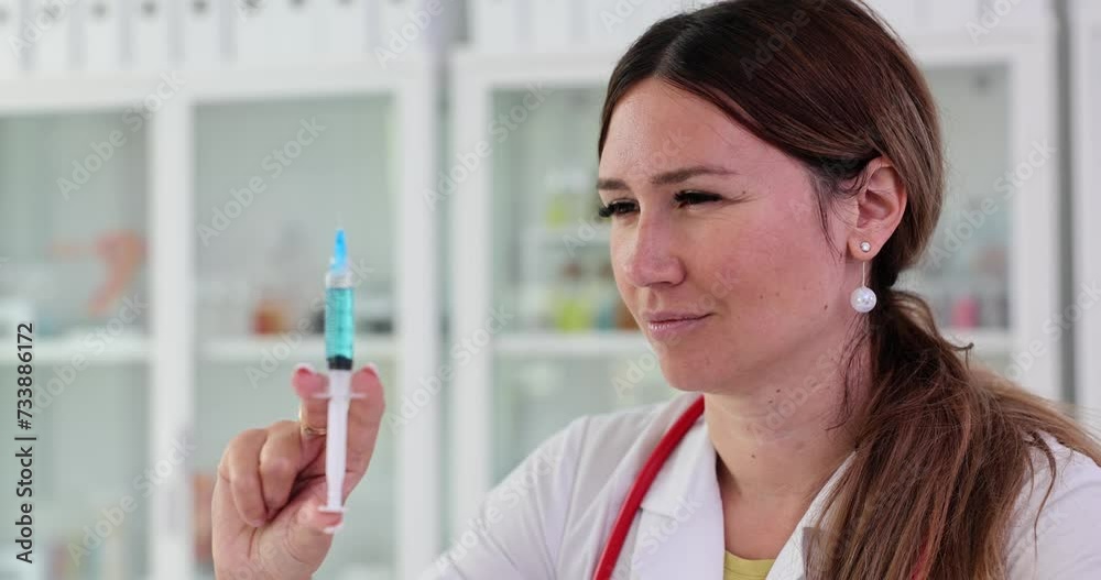 Woman doctor rinses syringe with medicine for injection Woman doctor rinses syringe with medicine for injection