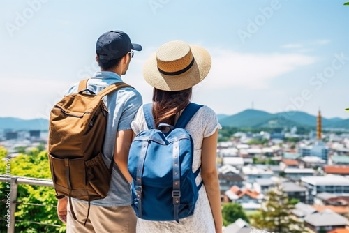 夏の日本を観光する外国人旅行客