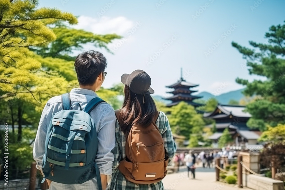 夏の日本を観光する外国人旅行客 夏の日本を観光する外国人旅行客