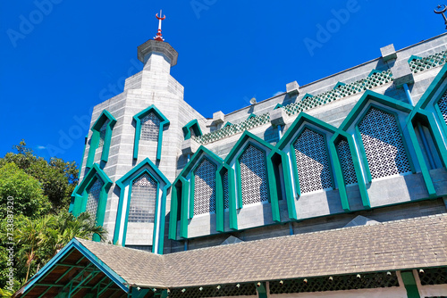 artistic view of the Al-Markaz mosque in Makassar seen outside on a bright day photo