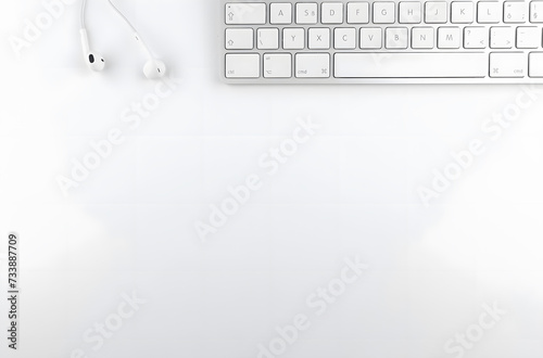 Enhanced Title: Top View of Laptop Keyboard and Pen on Blue Background 03