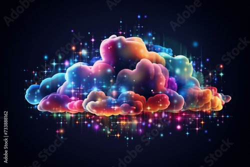 Neon Colorful Cloud Computing, A Burst of Data in the Digital Age