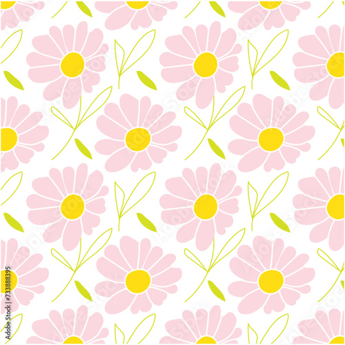  Seamless daisy flower pattern, vector illustration floral design, beautiful daisy floral print seamless background.