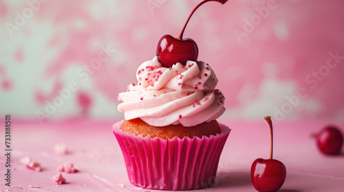 Cupcake With White Frosting and Cherry on Top