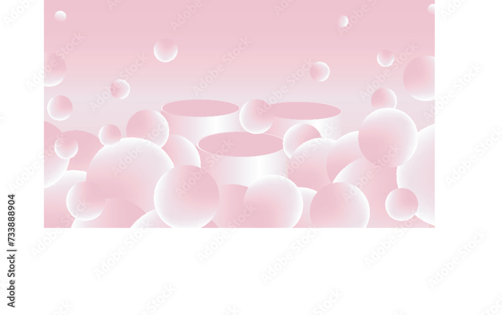 Pink bubble balls or soap bubbles are floating with a pink stand.