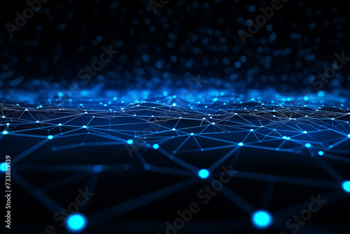 internet networking concept illustration, network of glowing blue lines on black background, tech wallpaper, information flow backdrop