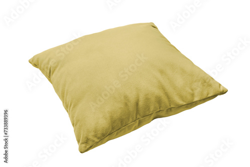 Decorative yellow rectangular pillow for sleeping and resting isolated on white, transparent background, PNG. Cushion for home interior decor, pillowcase mockup, template for design.