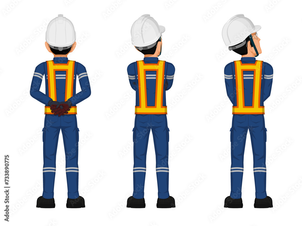 Set of construction worker in the position of looking at something over his head Set of construction worker in the position of looking at something over his head
