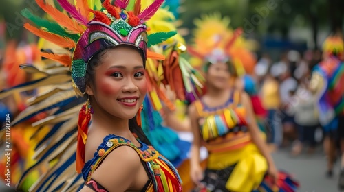 Colorful Street Festival Dancer in Traditional Costume
