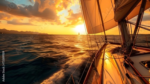 Sailing at Sunset on a Calm Sea