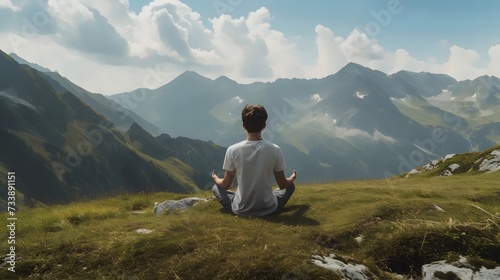 Person Meditating on a Mountain Overlooking a Valley © Alex
