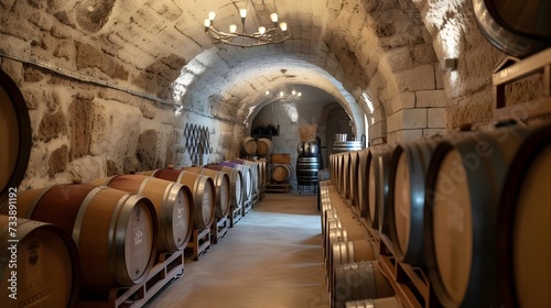 Traditional Wine Cellar with Oak Barrels