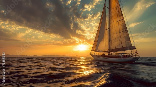 Sailing Yacht on the Ocean at Sunset © Alex