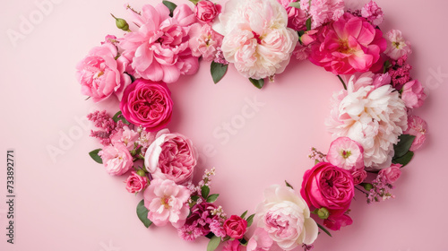 Wallpaper Mural Heart-Shaped Flower Wreath on Pink Background Torontodigital.ca