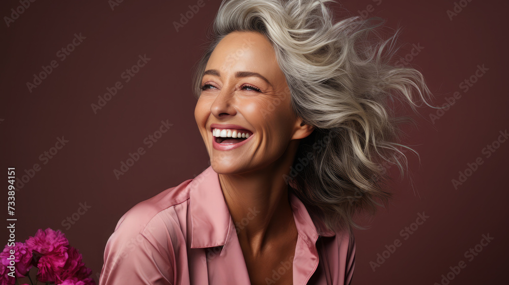 Beautiful happy gorgeous woman lady, 50s, beautiful senior older middle aged, generative AI Beautiful happy gorgeous woman lady, 50s, beautiful senior older middle aged, generative AI