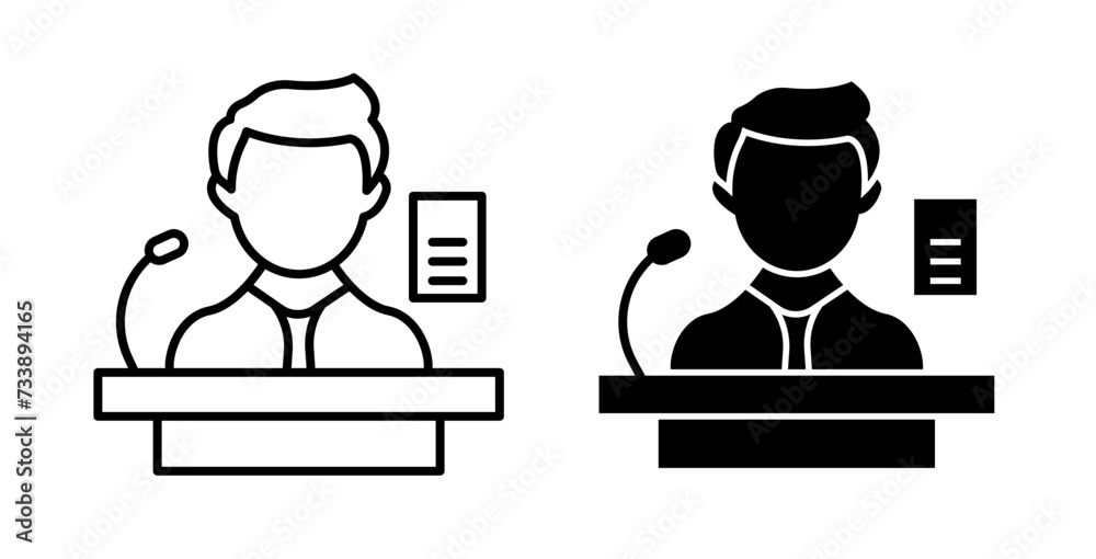Court Observer Line Icon. Judicial Evidence icon in black and white color.