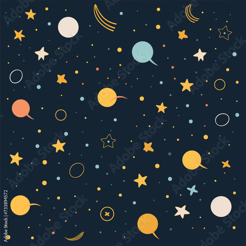 Seamless pattern using dots stars and moon, cartoon illustration, flat 2d, minimalistic vector