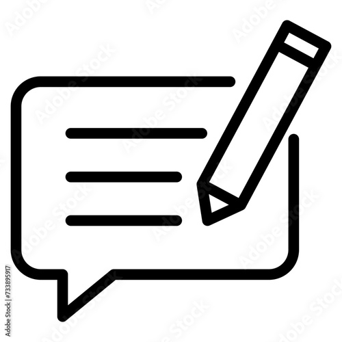 feedback icons. Write a feedback, customer review, message, speech bubble and pencil. Survey, article, blog, social media