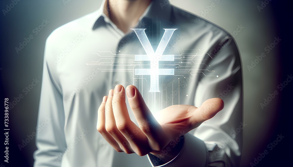 © ki - businessman pressing virtual yen button © ki - businessman pressing virtual yen button