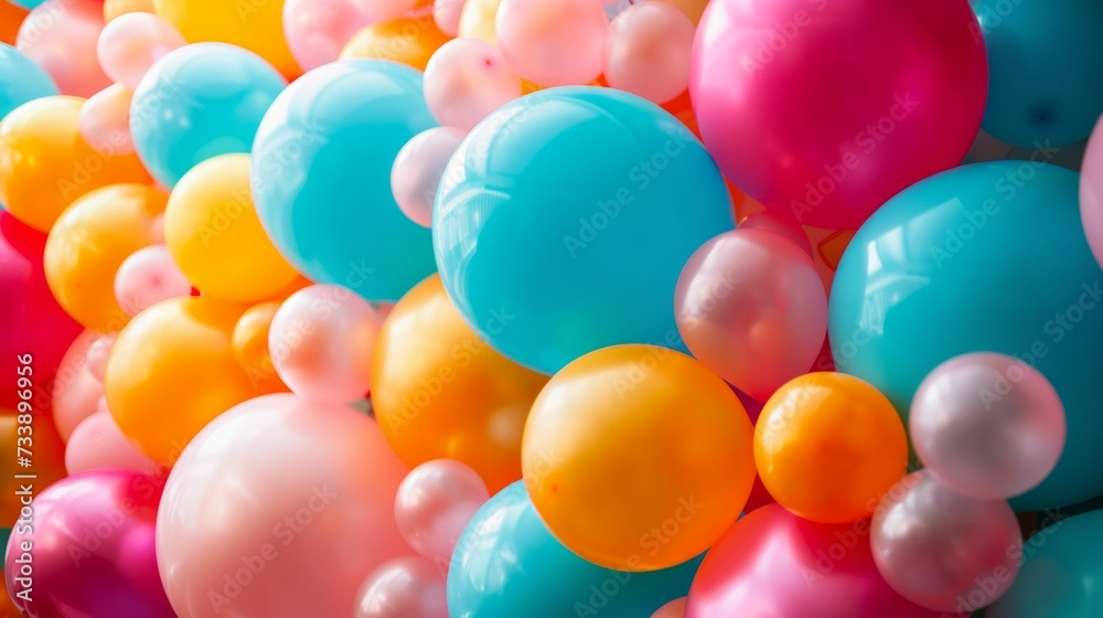 Soft Pop balloon archway, setting a joyful birthday scene Soft Pop balloon archway, setting a joyful birthday scene
