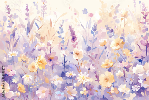 A light watercolor background with an impressionistic floral pattern, where blooms and leaves blend into a harmonious, soft palette  © HDP-STUDIO