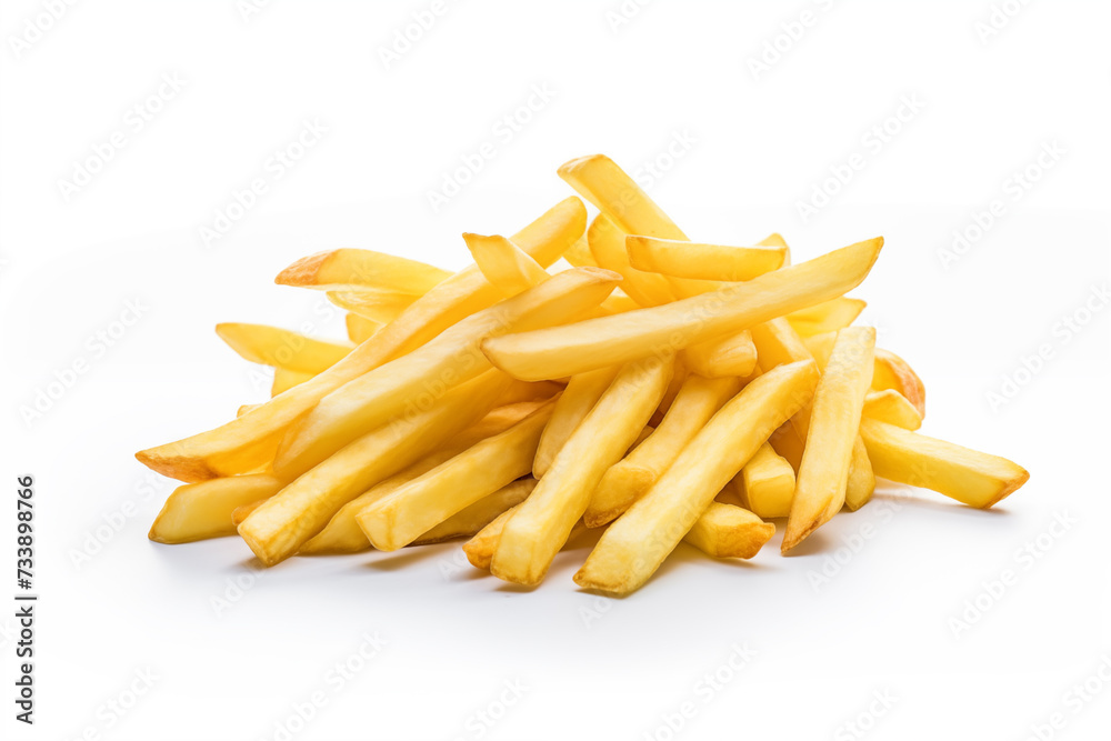 Appetizing french fries on a white background. Hot fast food. Appetizing french fries on a white background. Hot fast food.