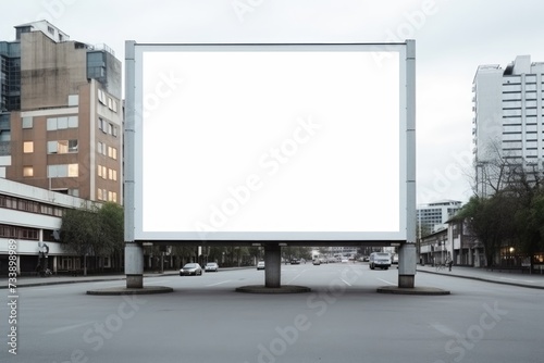 Empty white blank street billboard  Billboard or blank poster blank white mockup banner mockup  a large billboard in a city.AI generated