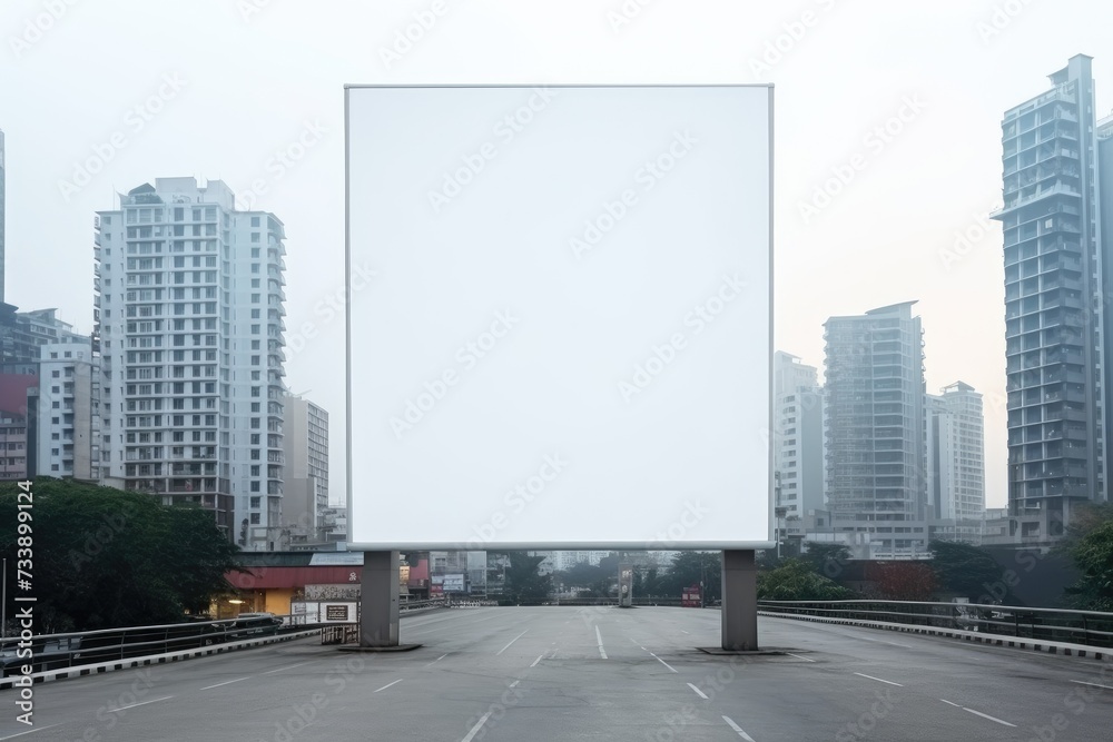 Empty white blank street billboard, Billboard or blank poster blank white mockup banner mockup, a large billboard in a city.AI generated