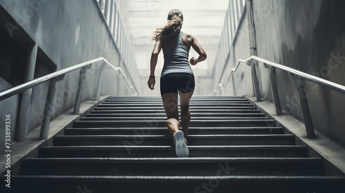 Woman running up the stairs, interval training.  © Ziyan Yang