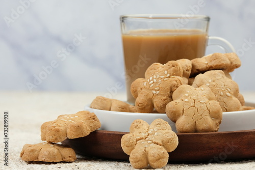 kue bangkit or bangket jahe is Indonesian Traditional Crumbly Ginger Cookies photo