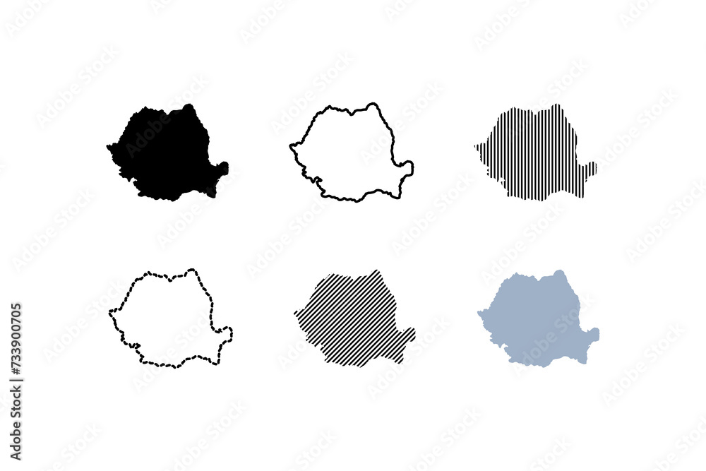 Outline map of Romania. Silhouette, linear and flat style. Vector icons Outline map of Romania. Silhouette, linear and flat style. Vector icons