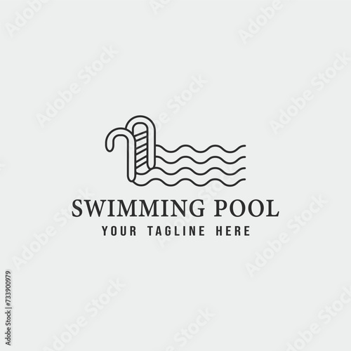 swimming pool logo line art simple minimalist vector illustration template icon graphic design