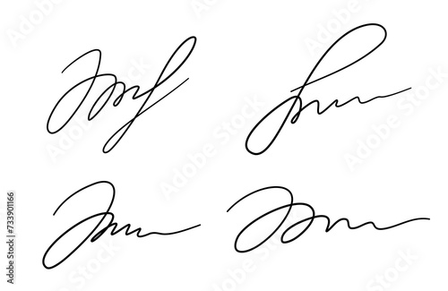 Set of abstract fictitious fake autograph signatures. Vector illustration EPS10 photo
