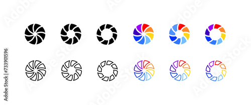 Color palette icons. Gradient circle. Silhouette, linear and flat style. Vector icons