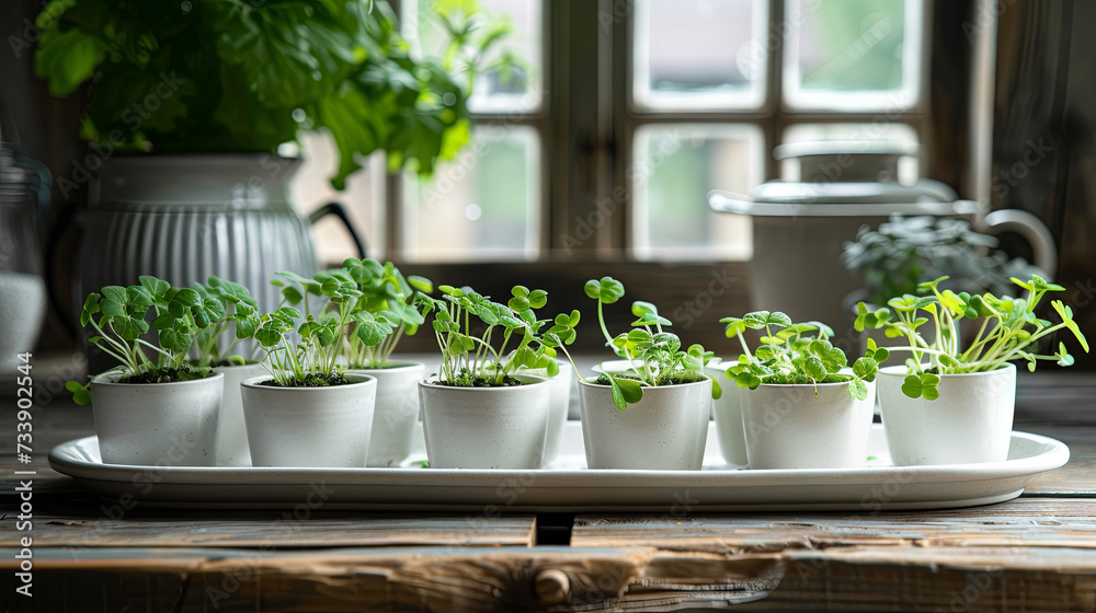 green in the white pot on the kitchen 