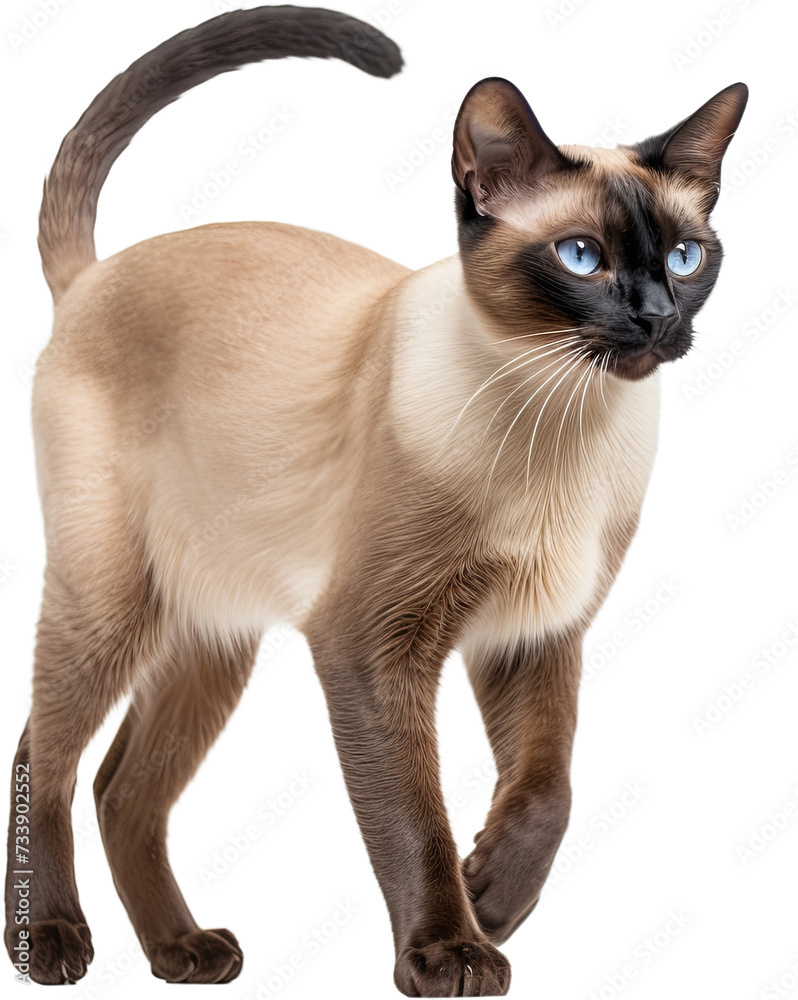 Siamese cat portrait isolated cutout on transparent background.