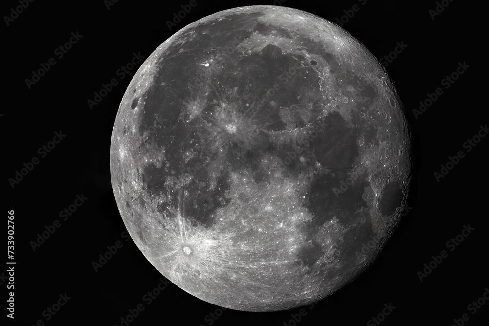Photo of the full moon through an amateur telescope. Photo of the full moon through an amateur telescope.