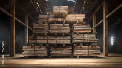Stacked wooden beams